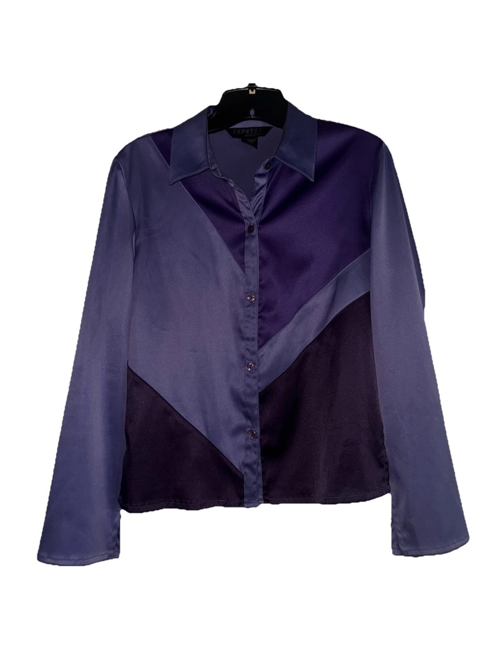 VTG Express World Brand Color Block Button Up  Blouse Dagger Collar Roller Skate